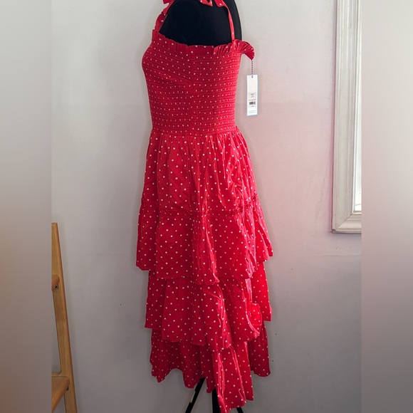 NWT Draper James Red white Polka Dot Seersucker Tiered Ruffle Sun Dress SZ M - Picture 3 of 8